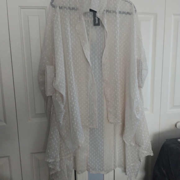 boohoo Dobby Chiffon Oversized Maxi Shirt Ecru 14 - Picture 11 of 12